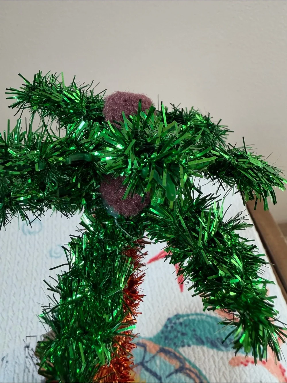 Palm Tree 3D Table Decor - Green & Gold Tinsel Set of 4